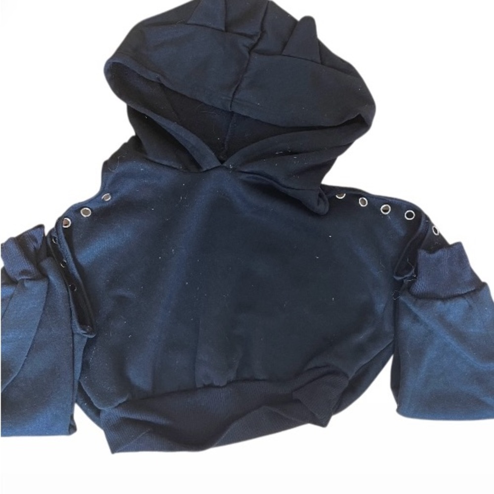 Stylish Black Hoodie with Grommet Details